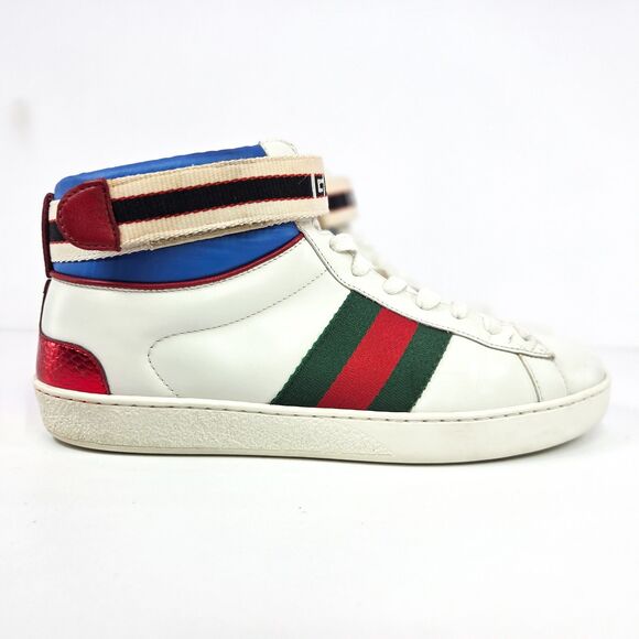 Gucci Stripe Ace High Top Sneakers White Web Strap US 7.5 men / 9 women main image 9